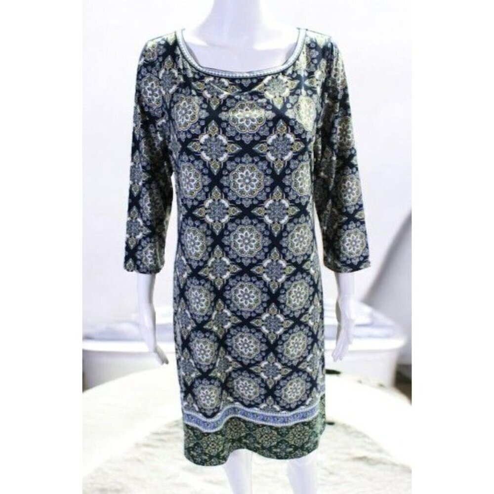 Max Studio Geometric Navy Quarter Sleeve Printed Mini Shift Dress NEW Large - Picture 6 of 8